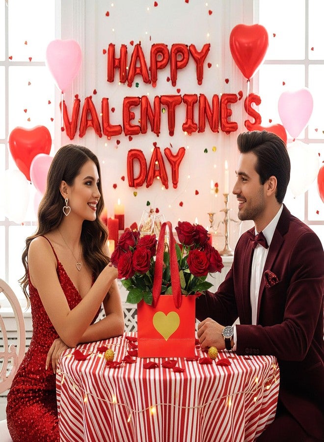 Weekgrat 24 Pcs Mini Valentine Gift Bags with Handle 4.72 x 3.94 x 2.36 Inch Small Heart Shaped Pattern Treat Goodie Candy Bags Bulk for Valentine Party Supplies Decoration (Red and Gold) - Image 2