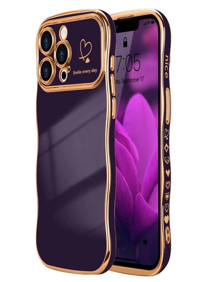 جراب LCHULLE لهاتف iPhone 13 Pro Max للنساء والفتيات، جراب هاتف لطيف بتصميم مموج على شكل قلب، غطاء حماية للكاميرا مقاوم للصدمات لهاتف iPhone 13 Pro Max مقاس 6.7 بوصة، لون بنفسجي داكن - Image 1
