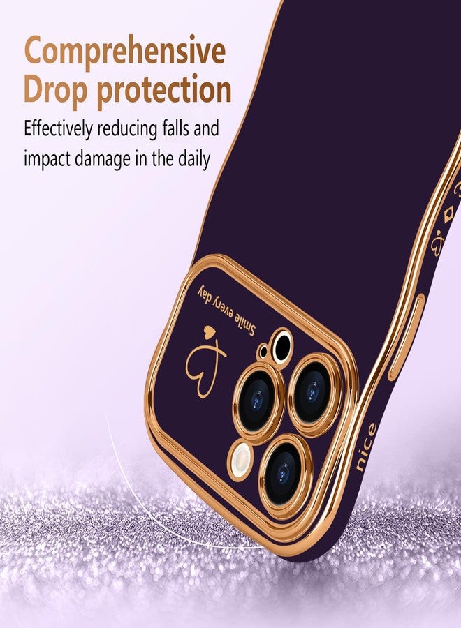 جراب LCHULLE لهاتف iPhone 13 Pro Max للنساء والفتيات، جراب هاتف لطيف بتصميم مموج على شكل قلب، غطاء حماية للكاميرا مقاوم للصدمات لهاتف iPhone 13 Pro Max مقاس 6.7 بوصة، لون بنفسجي داكن - Image 3
