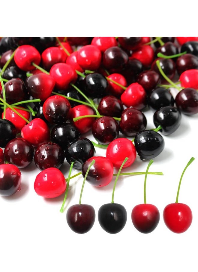 lyfLux 100 Pcs Cherry Fruit, 4 Colors Fake Cherries, Fake Fruit, Fruit Decor, Used For Furniture Decoration, Ornaments, Photo Props And Window Display  - Image 1