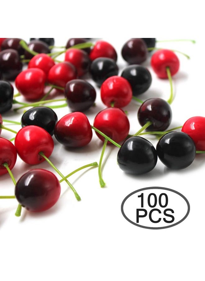 lyfLux 100 Pcs Cherry Fruit, 4 Colors Fake Cherries, Fake Fruit, Fruit Decor, Used For Furniture Decoration, Ornaments, Photo Props And Window Display  - Image 2