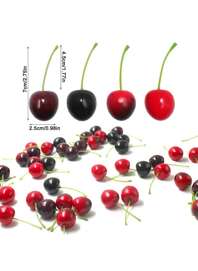 lyfLux 100 Pcs Cherry Fruit, 4 Colors Fake Cherries, Fake Fruit, Fruit Decor, Used For Furniture Decoration, Ornaments, Photo Props And Window Display  - Image 5