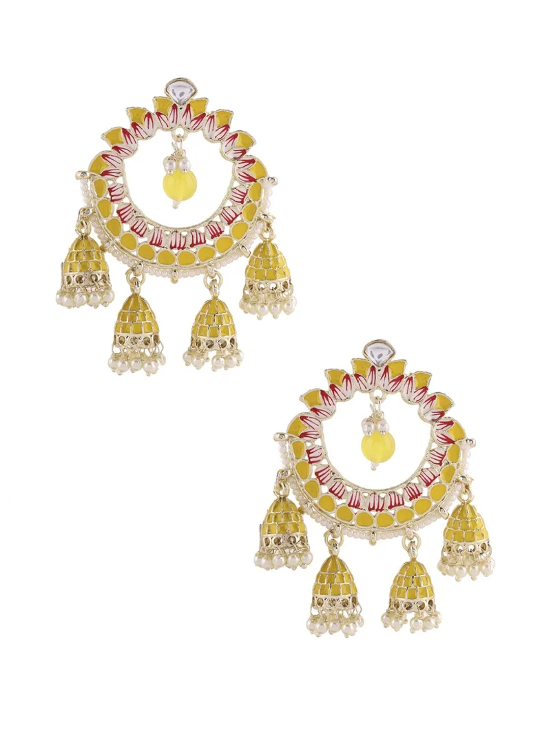 Priyaasi Beads Beaded Enamelled Lotus Shaped Chandbalis