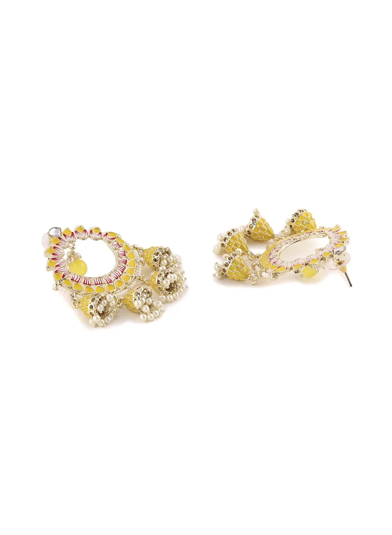 Priyaasi Beads Beaded Enamelled Lotus Shaped Chandbalis