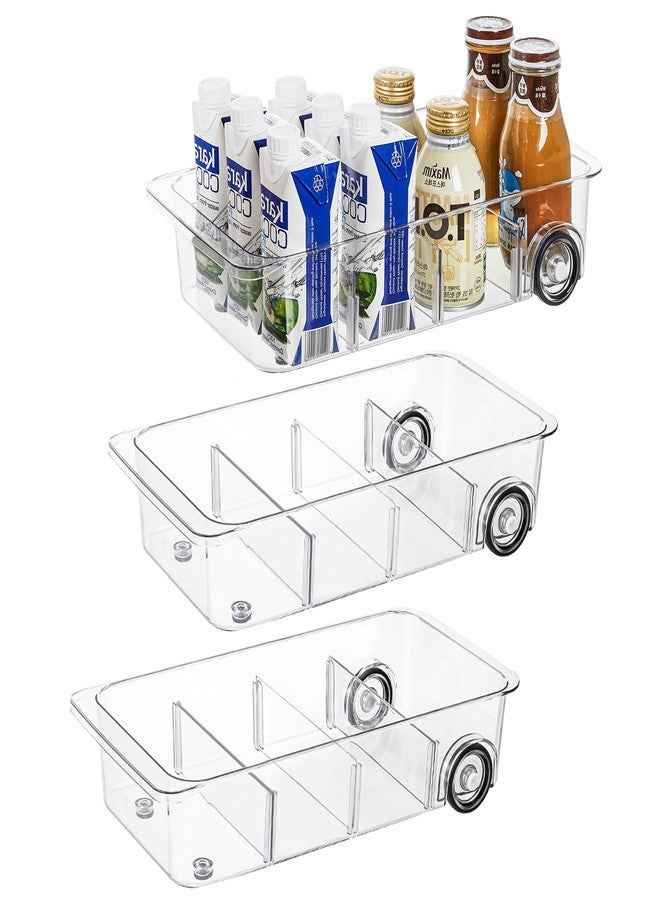 Attelite 3 Pack Fridge Organizer on Wheels,Roll Out Refrigerator Organizers and Storage Clear Design with Dividers,Upgrade Thick Plastic Storage Bins with Wheels, Kitchen Organization - Image 1