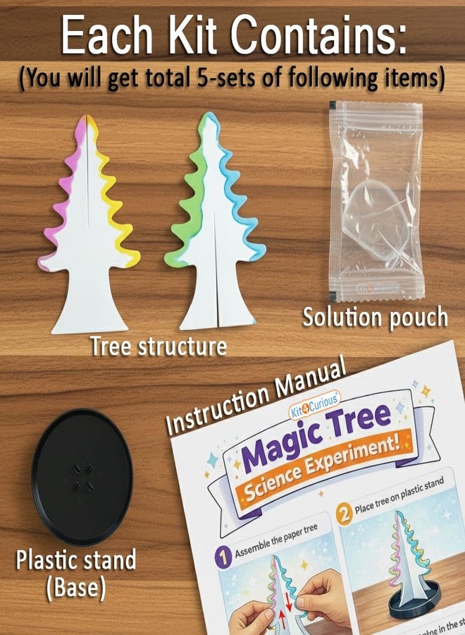 Kit4Curious® 5 pcs Magic Growing Tree Science kit - DIY Crystal Growing Tree Experiment STEM Activity for Kids - Holiday Decoration & Craft Set - Pack of 5 pcs - Image 3