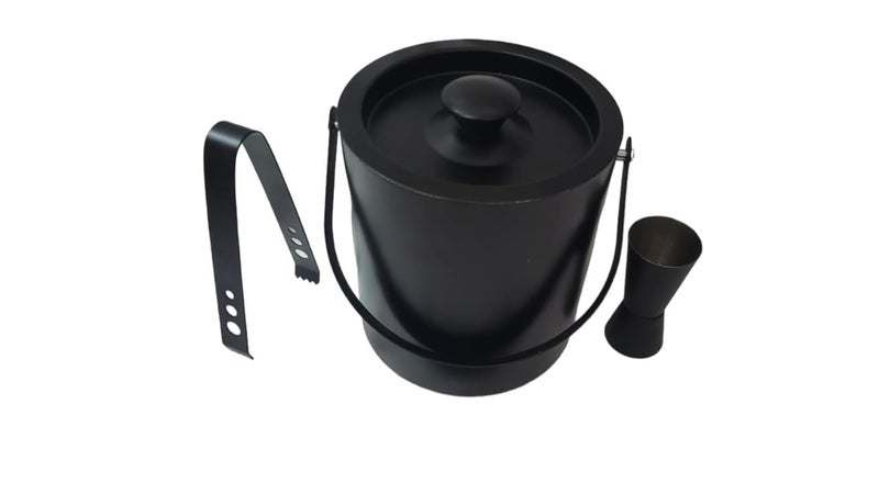 finality Stainless Steel Insulated Double Walled 1.5 L Black Ice Bucket with Lid & Ice Tong & 30/60 Peg Measure, Keeps Ice Cold for Long Hours, Bar Tools for Home Bar Accessories, Mini Bar (Black) - Image 1