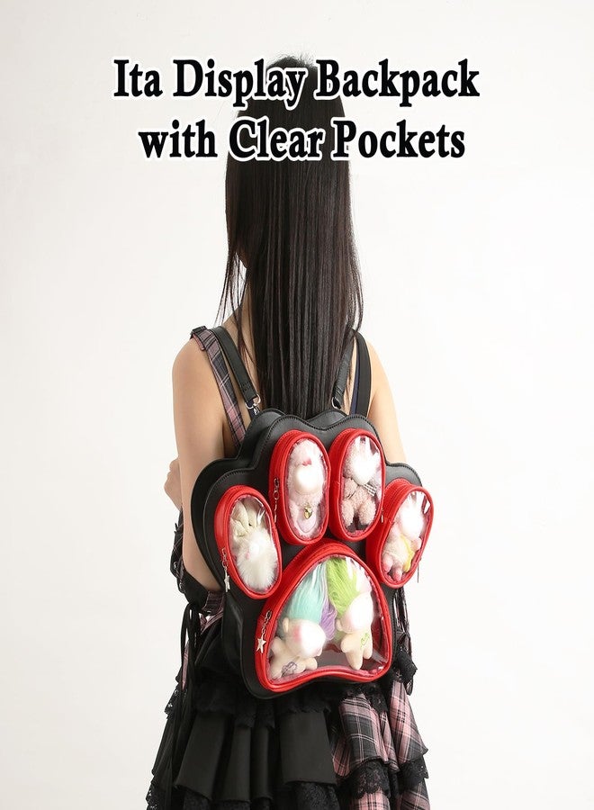 Aunewrick Cat Paw Ita Bag Kawaii Cute Backpack Ita Display Backpack with Clear Pocket Pretty Aesthetic Crossbody Shoulder Bag - Image 2