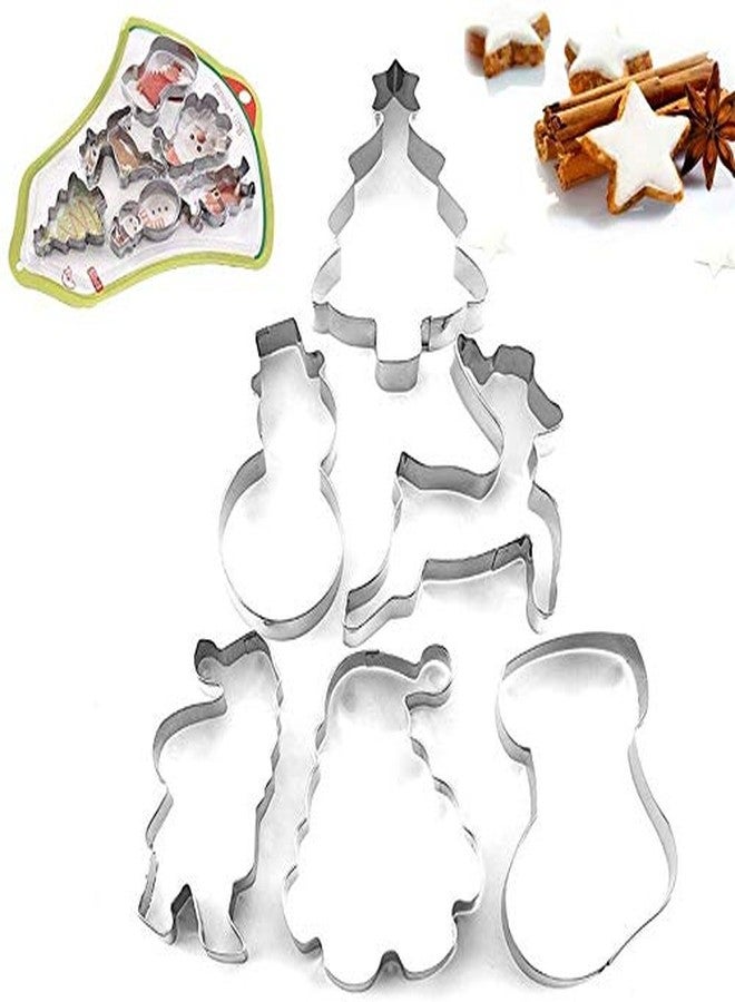 Cake Decor Stainless Steel 6 pcs Bell Shaped Snowman Christmas Tree Jingle Bell Santa Cookie Cutter Fondant Biscuit Cake Fruit Cutter - Image 1