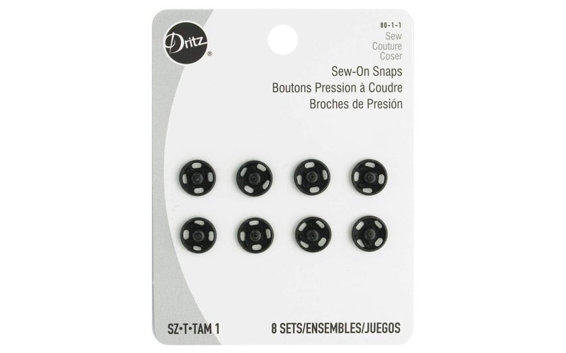 Dritz 8011 SewOn Snaps Black Size 1 8Count