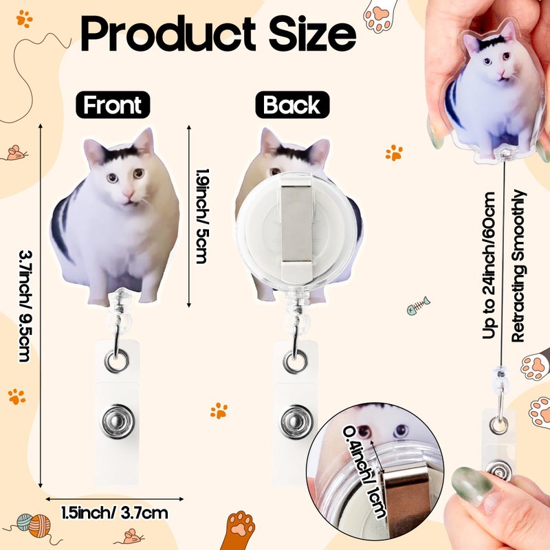 Eartim Funny Cat Meme Badge Reel - 16Pcs Realistic Cute Meme Cat Acrylic Retractable ID Badge with Metal Clip Name Tags Holder for Nurse Pet Lover Office Staff Student Birthday Gift Party Favor Supply - Image 3