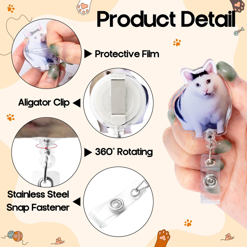 Eartim Funny Cat Meme Badge Reel - 16Pcs Realistic Cute Meme Cat Acrylic Retractable ID Badge with Metal Clip Name Tags Holder for Nurse Pet Lover Office Staff Student Birthday Gift Party Favor Supply - Image 4