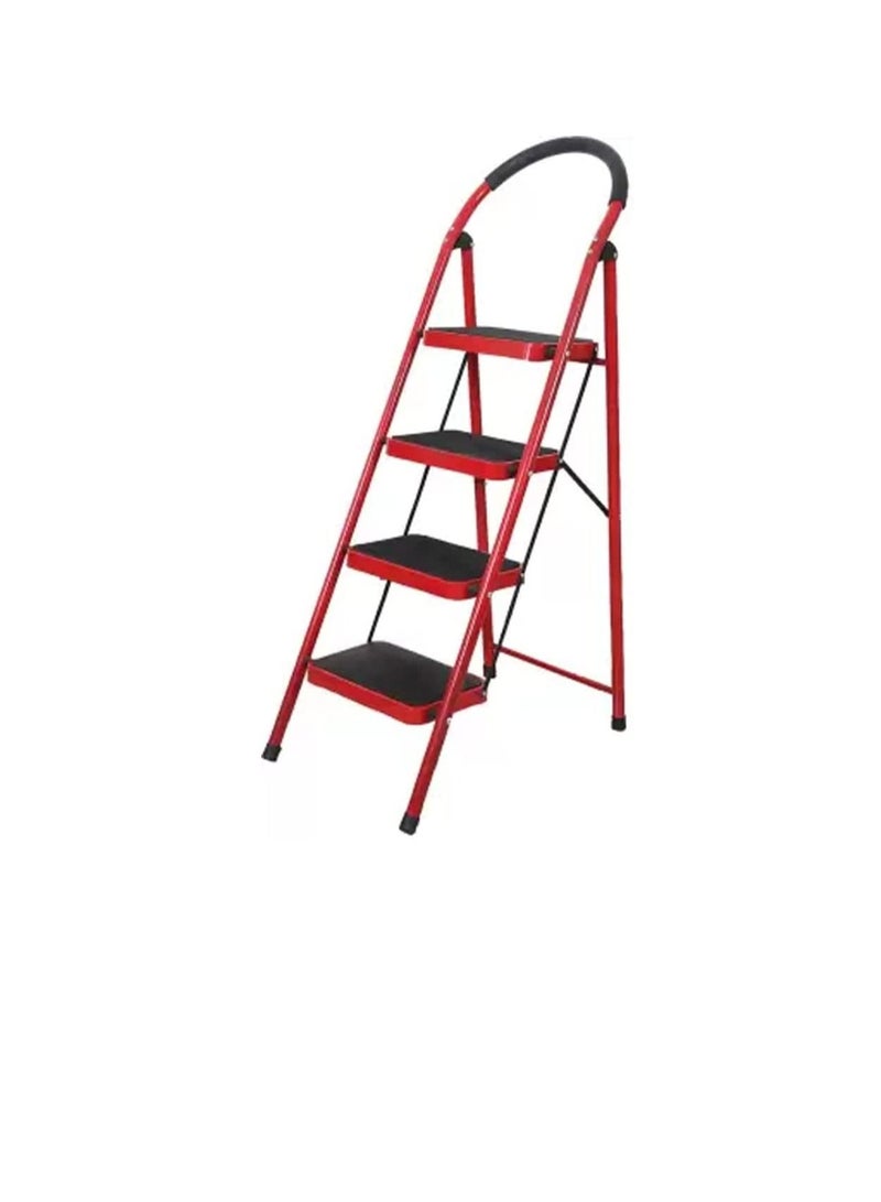 Showay 4 Step Ladder Folding Wide Step Steel Ladder 150kg Capacity, Multi Purpose Portable Step Stool for Home,Kitchen, Garden, Office, WarehouseRed, 4step ladder - Image 1