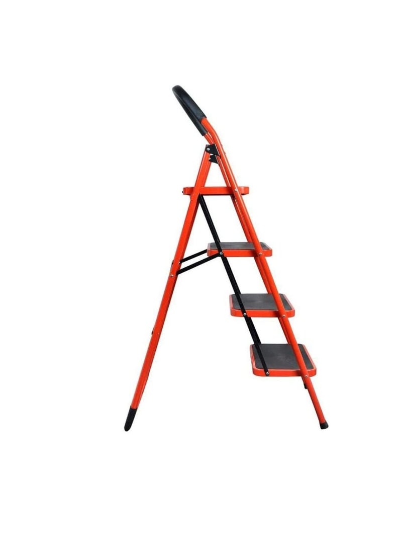 Showay 4 Step Ladder Folding Wide Step Steel Ladder 150kg Capacity, Multi Purpose Portable Step Stool for Home,Kitchen, Garden, Office, WarehouseRed, 4step ladder - Image 2