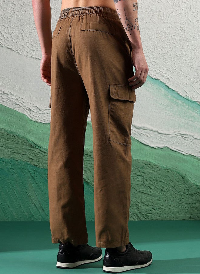 POPCULTR Khaki Loose Fit Cargos Trousers for Men - Image 4