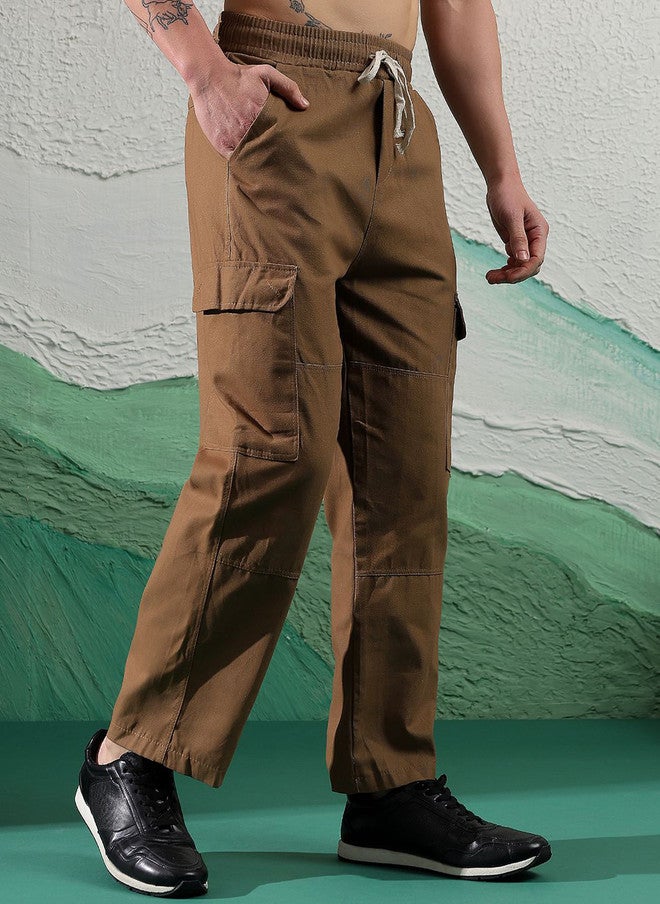 POPCULTR Khaki Loose Fit Cargos Trousers for Men - Image 2