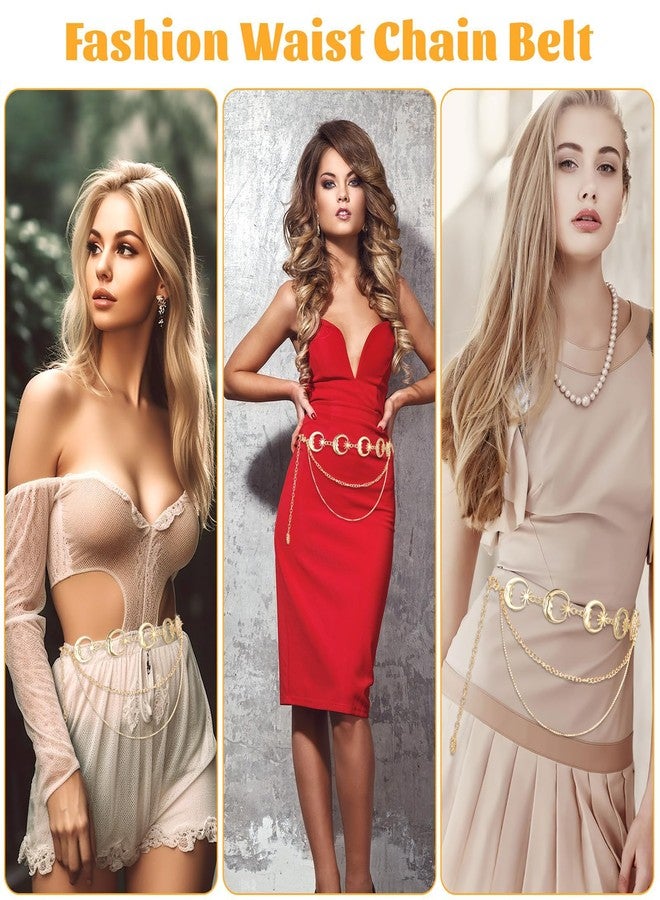 Gozaqe سلسلة خصر نسائية للساري، حزام خصر قابل للتعديل بثلاث طبقات بتصميم الشمس والقمر، سلسلة ذهبية معدنية أنيقة للجسم، تتناسب مع البدلات والجينز والقمصان والفساتين (القمر) - Image 4