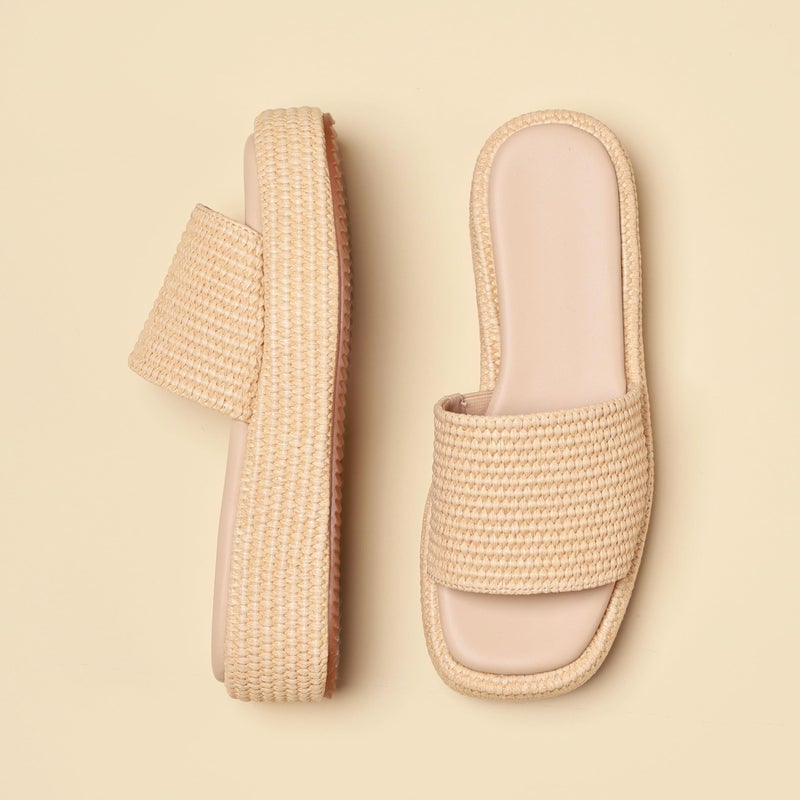 EQAUDES Wedge Platform Sandals for Women Platform & Wedge Sandals Espadrilles for Women Cute Beige Beach Straw Raffia Sandals Comfortable Sandal Size 7 - Image 5
