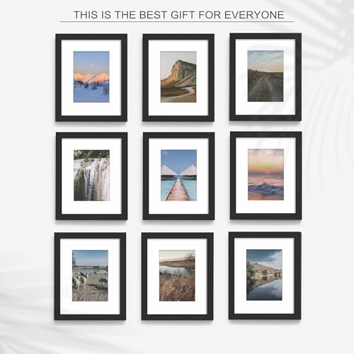 Wiscet 8x10 Picture Frame Set of 9, Display Pictures 5x7 with Mat or 8 x 10 Without Mat, Photo Frame for Wall Mounting or Tabletop, Black - Image 2