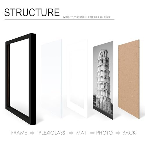 Wiscet 8x10 Picture Frame Set of 9, Display Pictures 5x7 with Mat or 8 x 10 Without Mat, Photo Frame for Wall Mounting or Tabletop, Black - Image 5