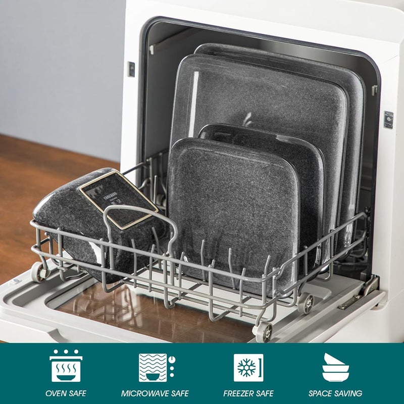 vancasso Stern Gray Dinner Set Square Reactive Glaze Tableware 12 Pieces Kitchen Dinnerware Stoneware Crockery Set with Dinner Plate Dessert Plate Bowl Service for 4 - Image 4