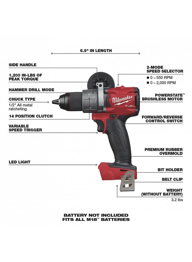 Milwaukee 2804-20 M18 FUEL 1/2 in. Hammer Drill (Tool Only) Tool-Peak Torque = 1,200 - Image 5