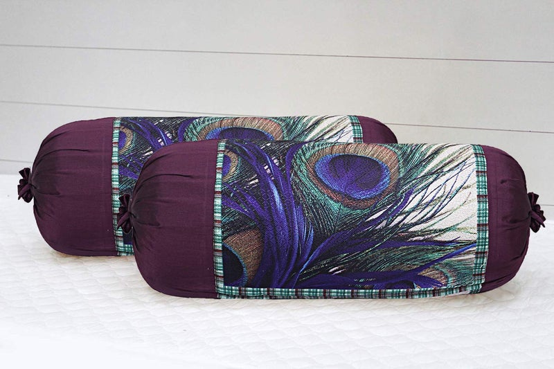 Kuber Industries Peacock Wings Design Cotton 2 Pieces Bolster Cover Set (Cream), CTKTC13665 - Image 2