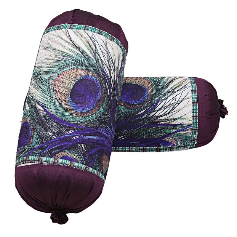 Kuber Industries Peacock Wings Design Cotton 2 Pieces Bolster Cover Set (Cream), CTKTC13665 - Image 3