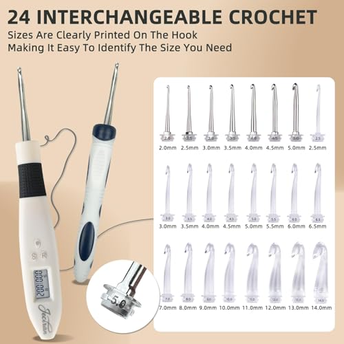 Jeciran 24 Interchangeable Heads Light Up Crochet Hook Set with Digital Stitch Counter, Ergonomic Rechargeable LED Crochet Hooks for Dark Yarn & Arthritic Hands, Knitting Tool Kit,Gifts for Crocheters - Image 2