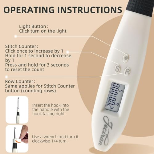 Jeciran 24 Interchangeable Heads Light Up Crochet Hook Set with Digital Stitch Counter, Ergonomic Rechargeable LED Crochet Hooks for Dark Yarn & Arthritic Hands, Knitting Tool Kit,Gifts for Crocheters - Image 3