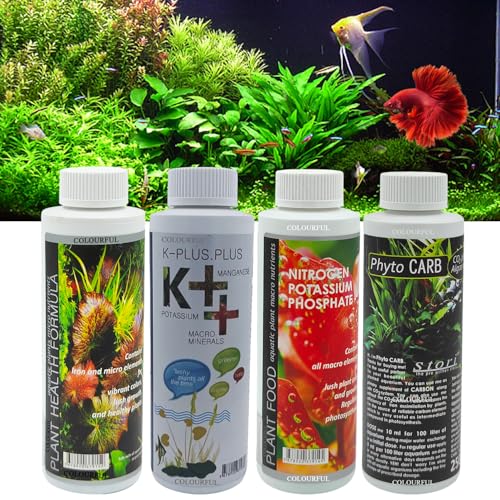 COLOURFUL - Aquatic Remedies 4-in-1 Plant Care Combo: Plant Health 120ml + Plant Food 120ml + K++ 120ml + Phyto Carb 100ml – Comprehensive Aquarium Plant Nutrition - Image 1