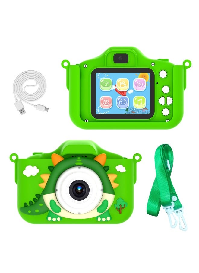 Generic X5 Children Digital Camera 2000W Pixels Children Mini Camera Toy Cartoon IPS Screen Gift-Body Color:Carto Dragon (Green) [HD Double Photograph] No Card  - Image 1