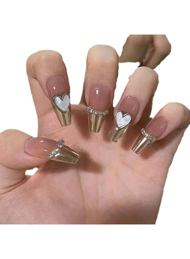 Goolsky Chic Mirror Shell Heart Chain Press-on Nails - Image 1