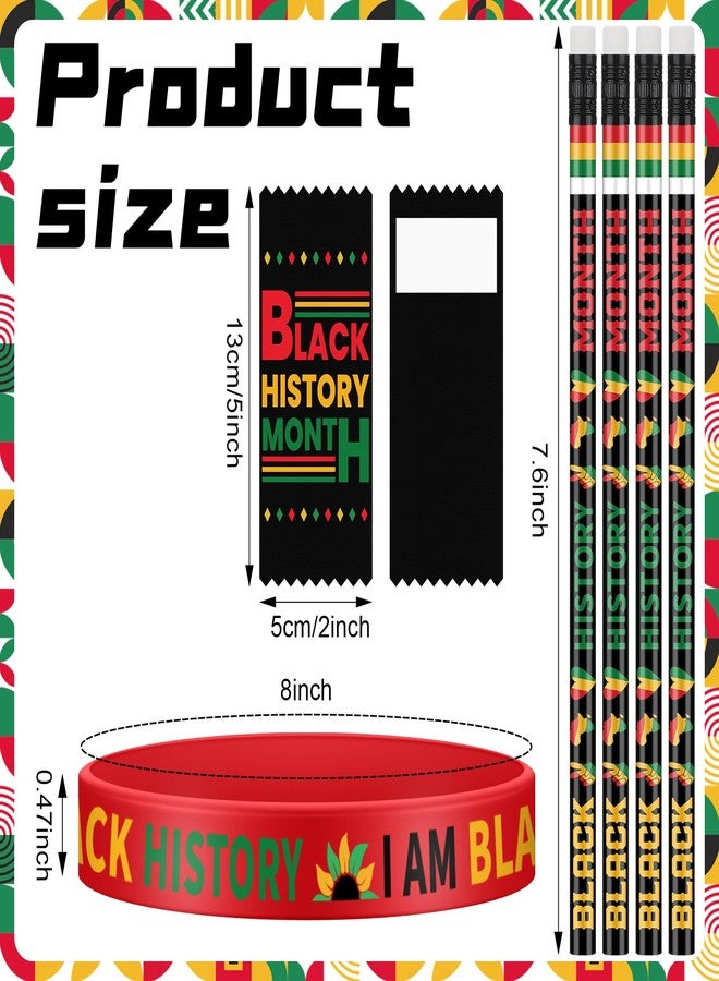 مجموعة هدايا وجوائز حفلات شهر التاريخ الأسود من جانلو، 300 قطعة، تتضمن 100 شريط ساتان لاصق، 100 سوار سيليكون، و100 قلم رصاص، مناسبة لحفلات الأمريكيين من أصول أفريقية. - Image 2