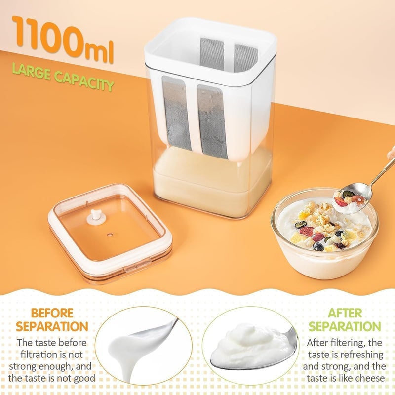 KELVEE Multifunctional Yogurt Filter with Fine Mesh Strainer Home Essentials 1100ML Greek Yoghurt Curd Maker Container with Lid for Cheese Nuts Milk Sauces Fruit Juice Honey Kitchen Tools White - Image 4