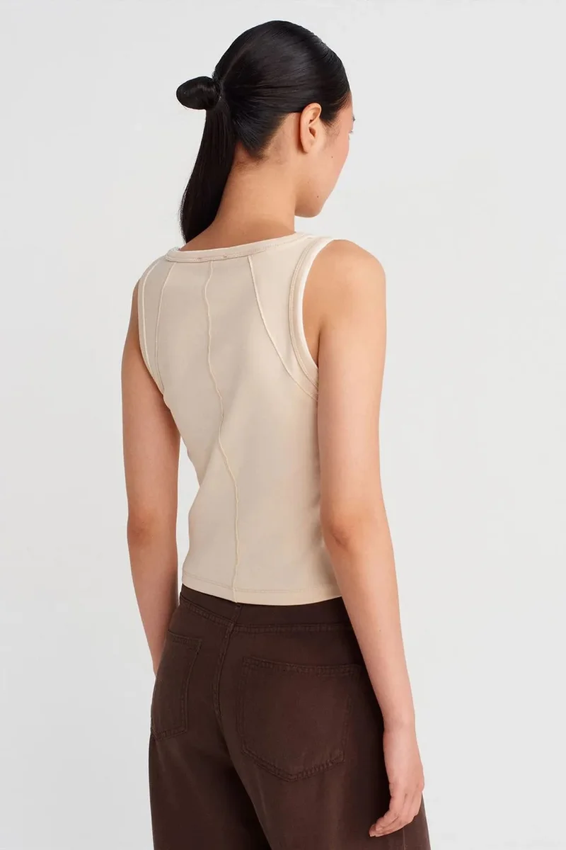 Dilvin Beige Natural DILVIN Women's Ribbed Cotton Cami Blouse for Women | Best Price UAE