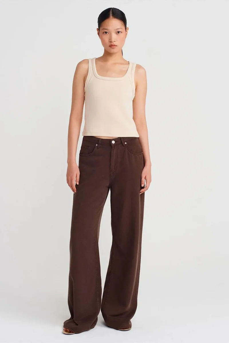 Dilvin Beige Natural DILVIN Women's Ribbed Cotton Cami Blouse for Women | Best Price UAE