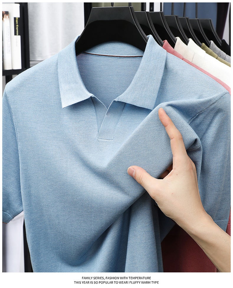 Men's Short Sleeve Polo Shirt with Spread Collar, 100% Lyocell Tencel, Plain Casual Top - Image 2
