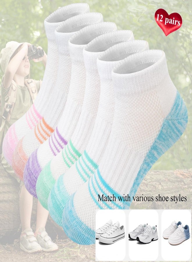 Bemeol Girls Socks 12 Pairs Ankle Socks for Girl Running Athletic Low Cut Sock Cotton Sports Sock(7-10 Years) - Image 5