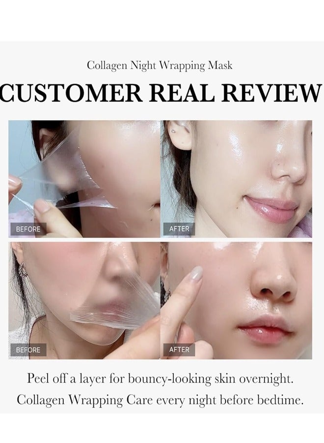 Collagen Overnight Wrapping Peel Off Facial Mask Pack - Elasticity & Hydration Care, Reduces Sagging & Dullness - Hydrolyzed Collagen For Glowing Skin - Korean Skin - Image 5