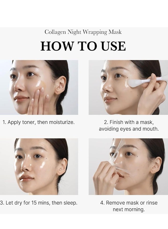 Collagen Overnight Wrapping Peel Off Facial Mask Pack - Elasticity & Hydration Care, Reduces Sagging & Dullness - Hydrolyzed Collagen For Glowing Skin - Korean Skin - Image 3
