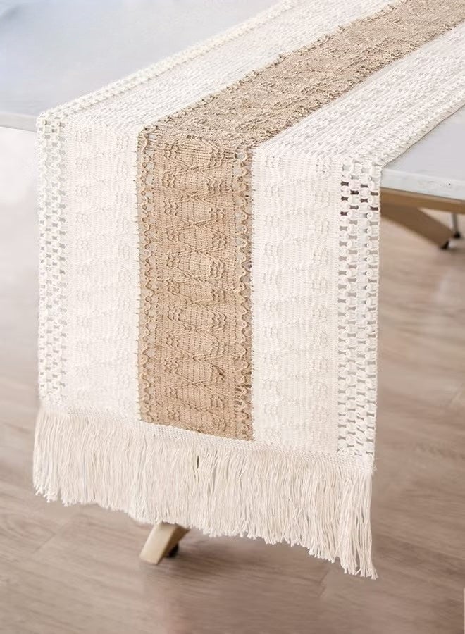نورليان Boho Table Runner with Tassels, Home Decor Long Farmhouse Rustic Table Runner, Cream & Brown Macrame Runner for Dining & Bedroom Baby Bridal Shower Decor 30*220CM - Image 3
