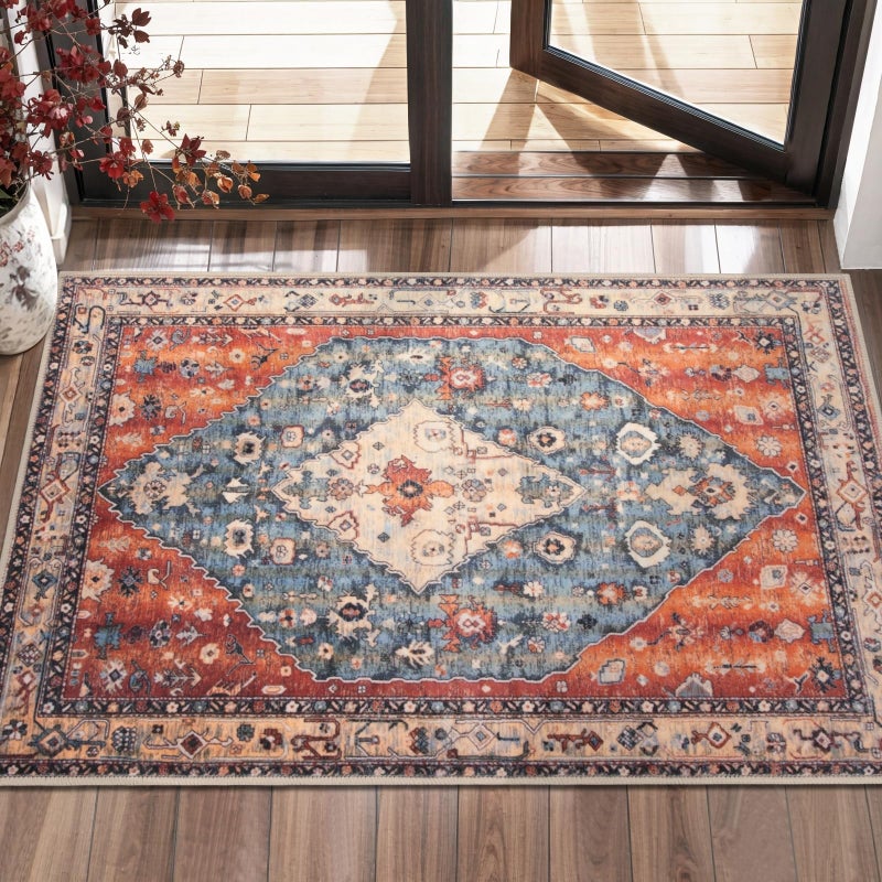 SERISSA Boho Rugs for Entryway, 2x3 Tribal Entryway Rug Non-Slip Washable Small Area Rug, Ultra Soft Oriental Vintage Low-Pile Indoor Door Mat Floor Carpet for Entrance Bedroom Kitchen Bathroom - Image 1