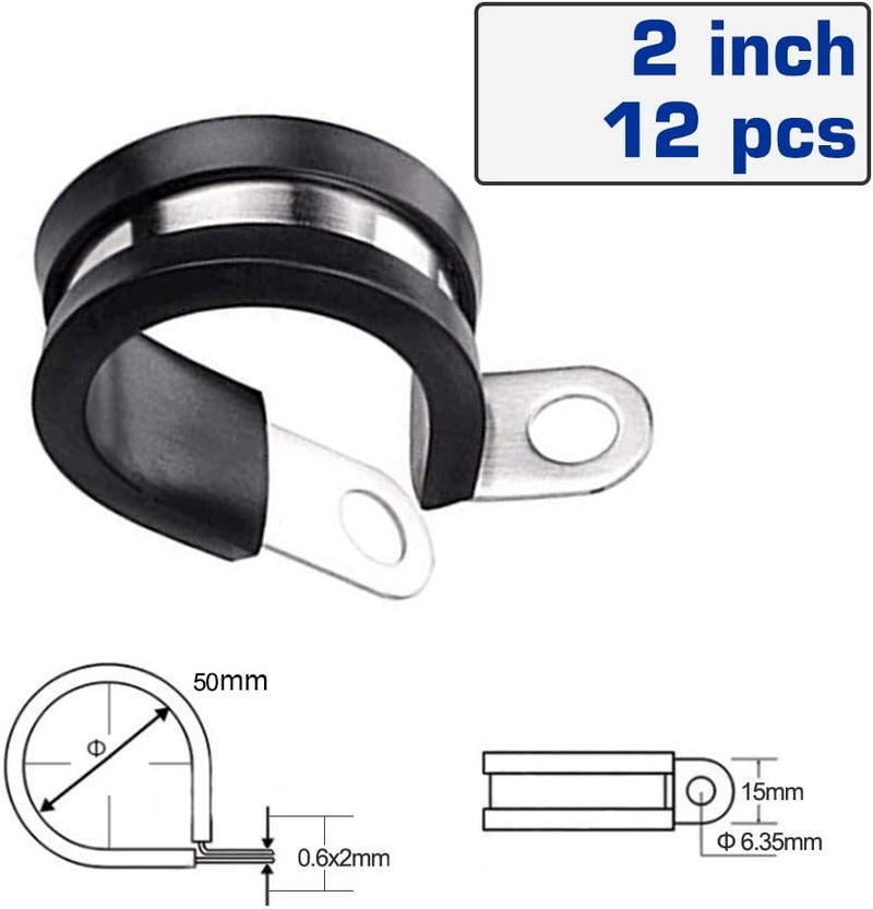 HOLYBEAR 2 Inch Stainless Steel Cable Clamp, Rubber Insulated Metal Conduit Wire Holder Strap Clips for Pipe, Tube, Hose Bracket (50mm, 12pcs) - Image 2