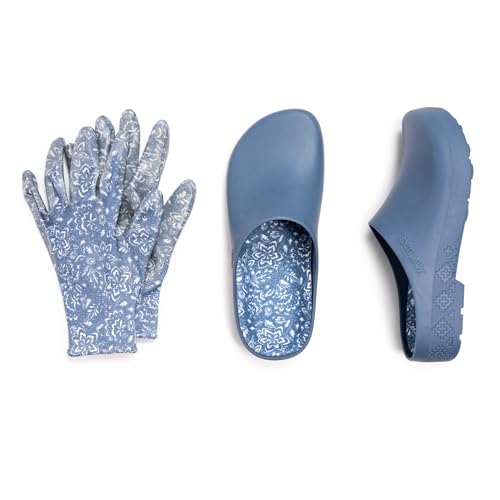 MUK LUKS Womens Garden Clog and Glove Set Denim Floral M - Image 1