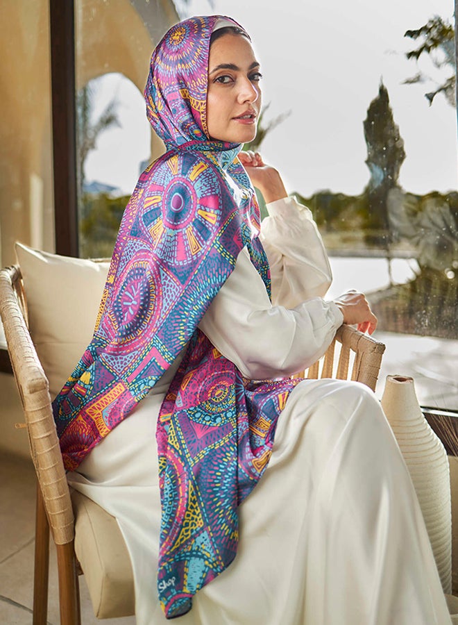 Tie Shop - Printed Satin Scarf - Fuchsia - Yellow - Blue For Women