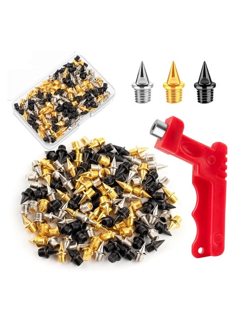 1/4 Inch Track Spikes Pyramid, for Youth Track Athletes Running Cross Country Replacement, 48 Pieces Steel Spikes with Storage Box and Small Wrench, for Most Training Shoes, Gold, Silver and Black