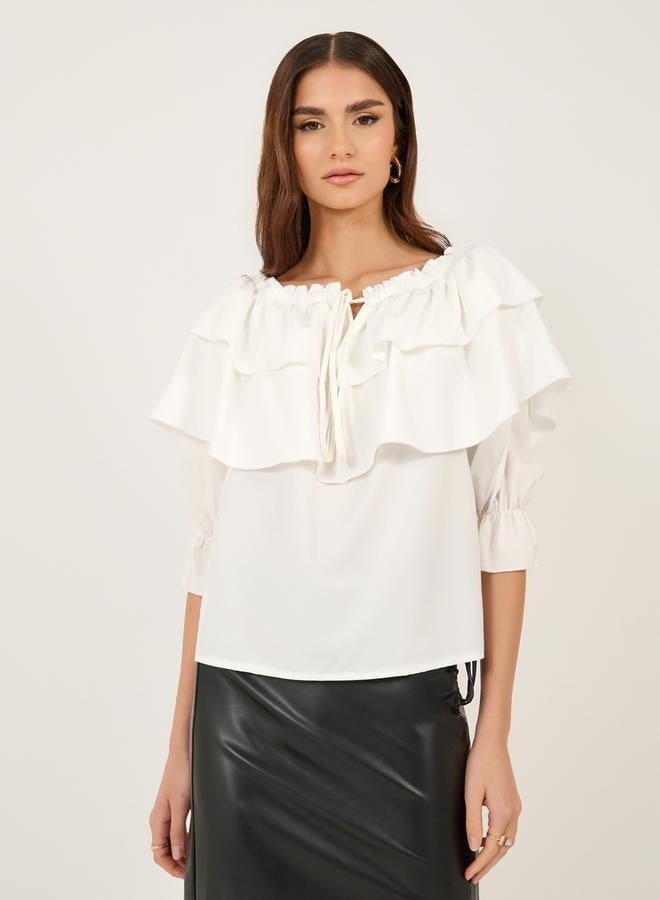 تايك تو بلوزة ستايلي مكشوفة الأكتاف بتفاصيل كشكش وطبقات - Image 1