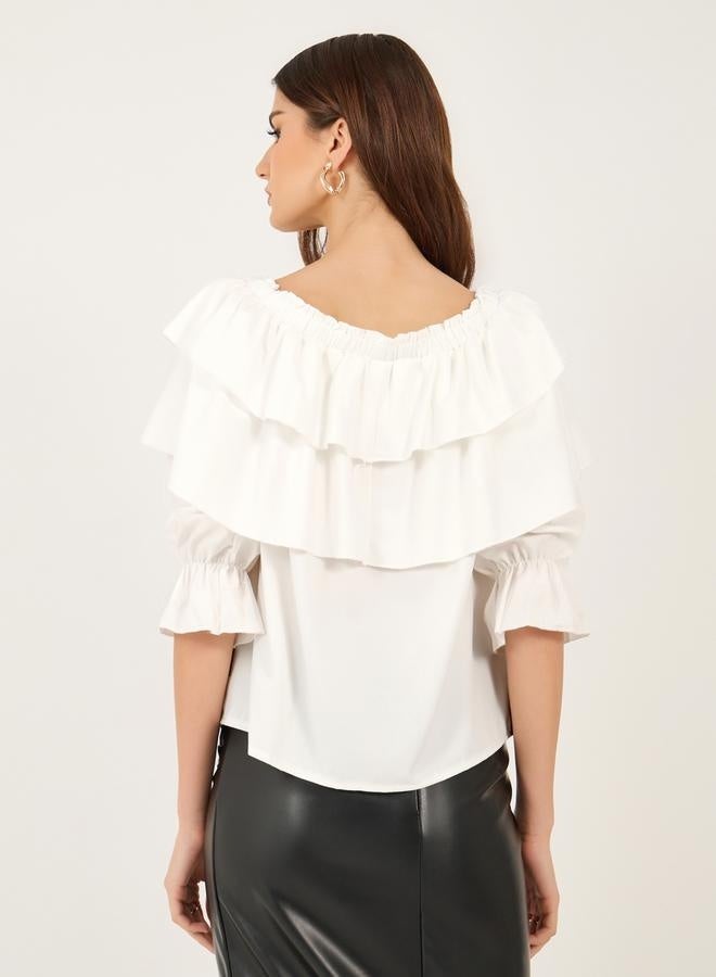 تايك تو بلوزة ستايلي مكشوفة الأكتاف بتفاصيل كشكش وطبقات - Image 4