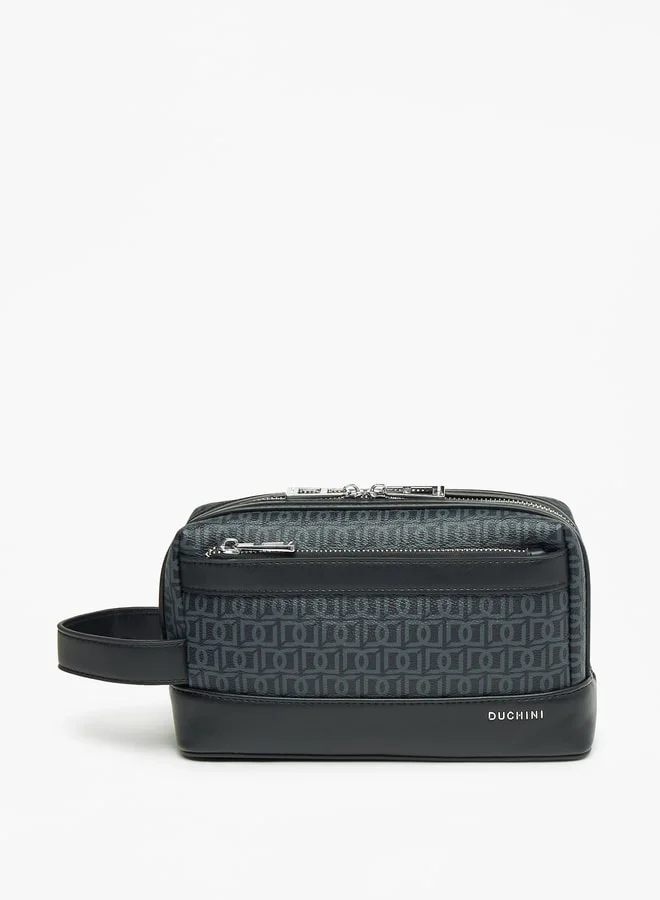 DUCHINI Duchini Monogram Print Pouch with Wrist Handle and Zip Closure